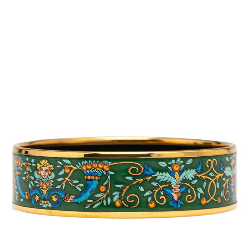 Hermès Wide Enamel Astres et Soleils Bangle 65 Green Good condition - Back View