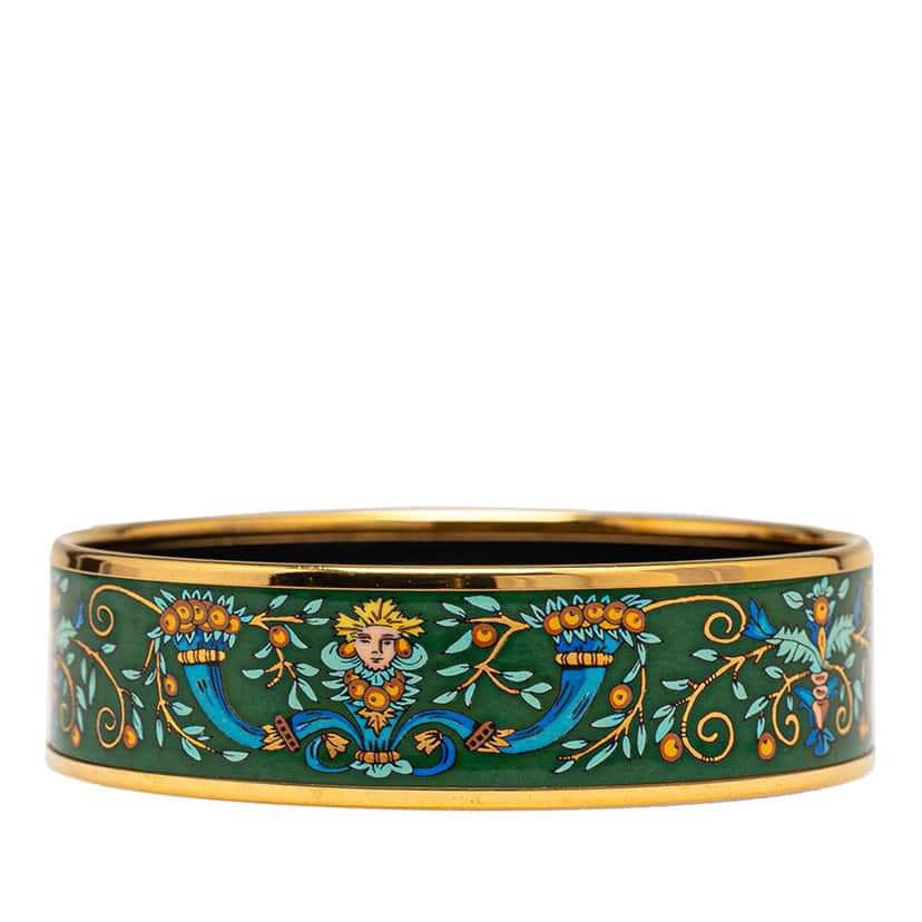 Hermès Wide Enamel Astres et Soleils Bangle 65 Green Good condition - Inside View
