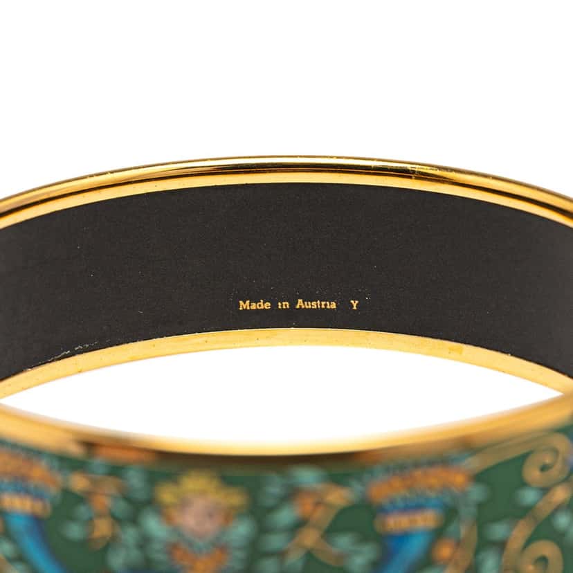 Hermès Wide Enamel Astres et Soleils Bangle 65 Green Good condition - Box View