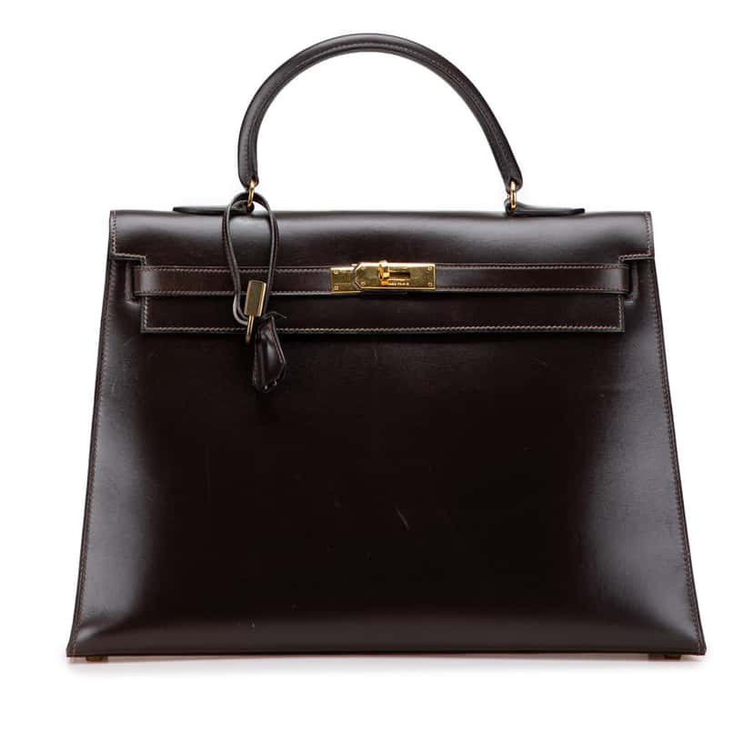 Hermès Box Calf Kelly Retourne 35 Brown Leather Good condition - Front View