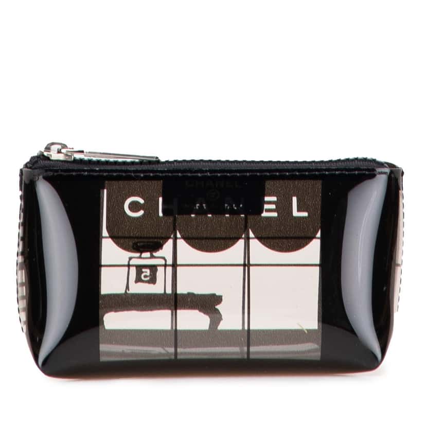 Chanel Vinyl Coco Window Cosmetic Pouch Black Good condition - Front View
