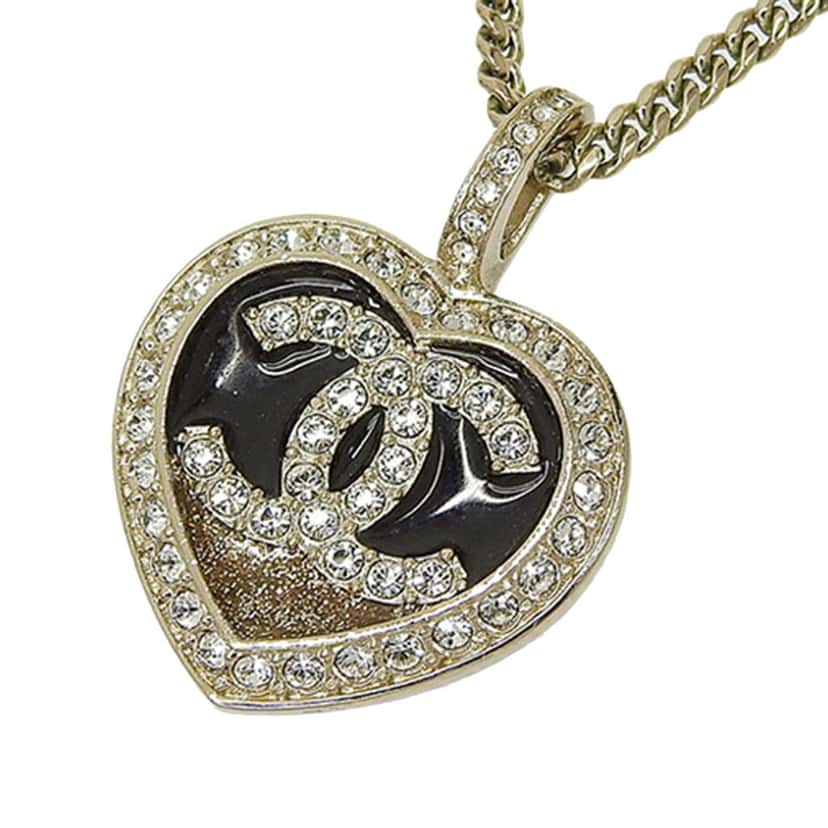 Chanel CC Gold Plated Rhinestones and Enamel Heart Pendant Necklace Gold Metal Good condition - Inside View