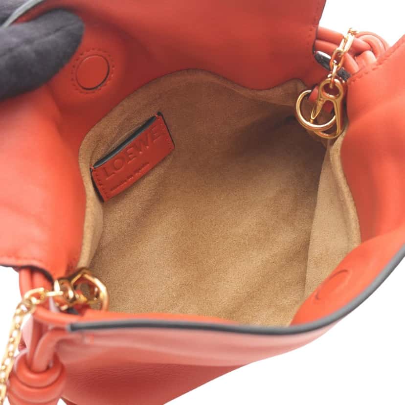 Loewe Nano Leather Flamenco Knot Chain Crossbody Red Leather Good condition - Inside View