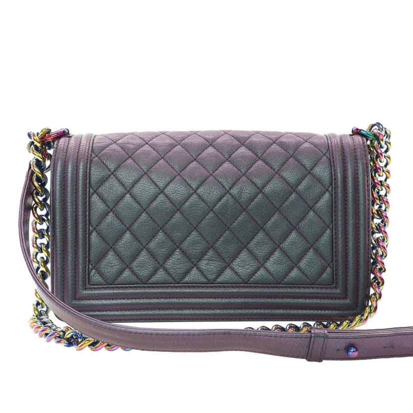Chanel Old Medium Quilted Iridescent Goatskin Boy Flap Purple Leather Good condition - Inside View