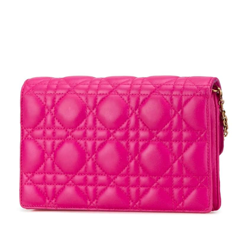 Dior Lambskin Cannage DiorAddict Wallet on Chain Pink Leather Good condition - Back View