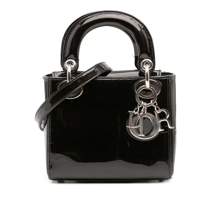 Dior Mini Patent Lady Dior Black Leather Good condition - Front View