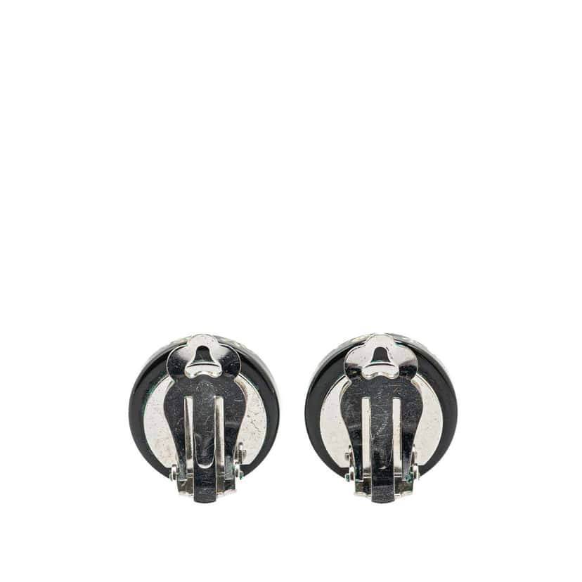 Chanel Resin Rhinestone CC Clip On Earrings Black Good condition - Back View