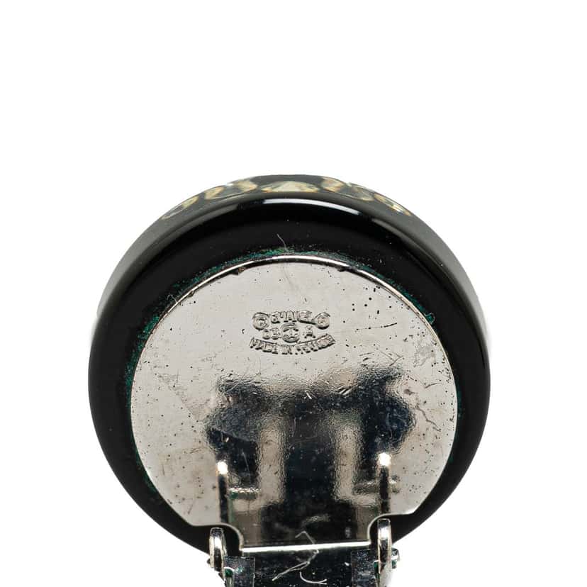 Chanel Resin Rhinestone CC Clip On Earrings Black Good condition - Inside View