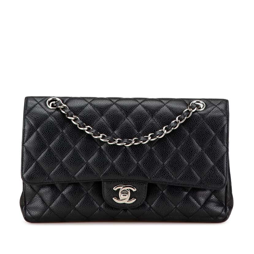 Chanel Medium Classic Caviar Double Flap Black Leather Good condition - Front View