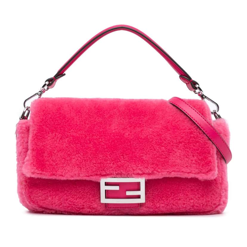 Fendi Shearling Baguette Satchel Pink Good condition - Front View