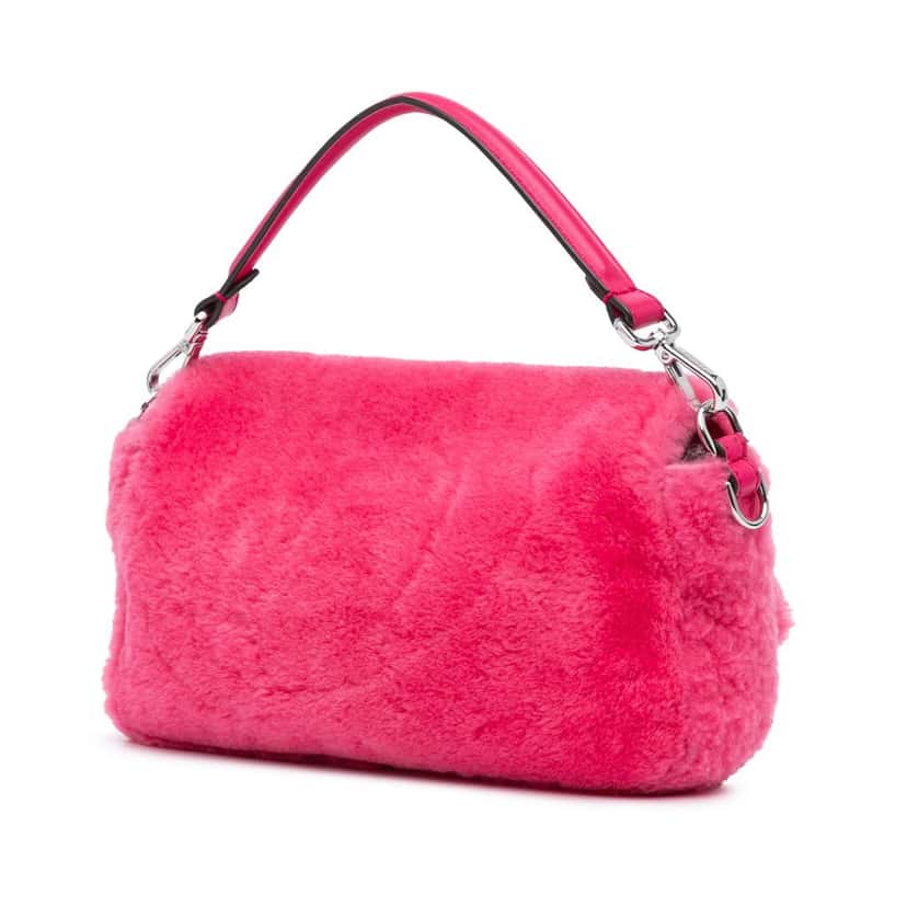 Fendi Shearling Baguette Satchel Pink Good condition - Back View