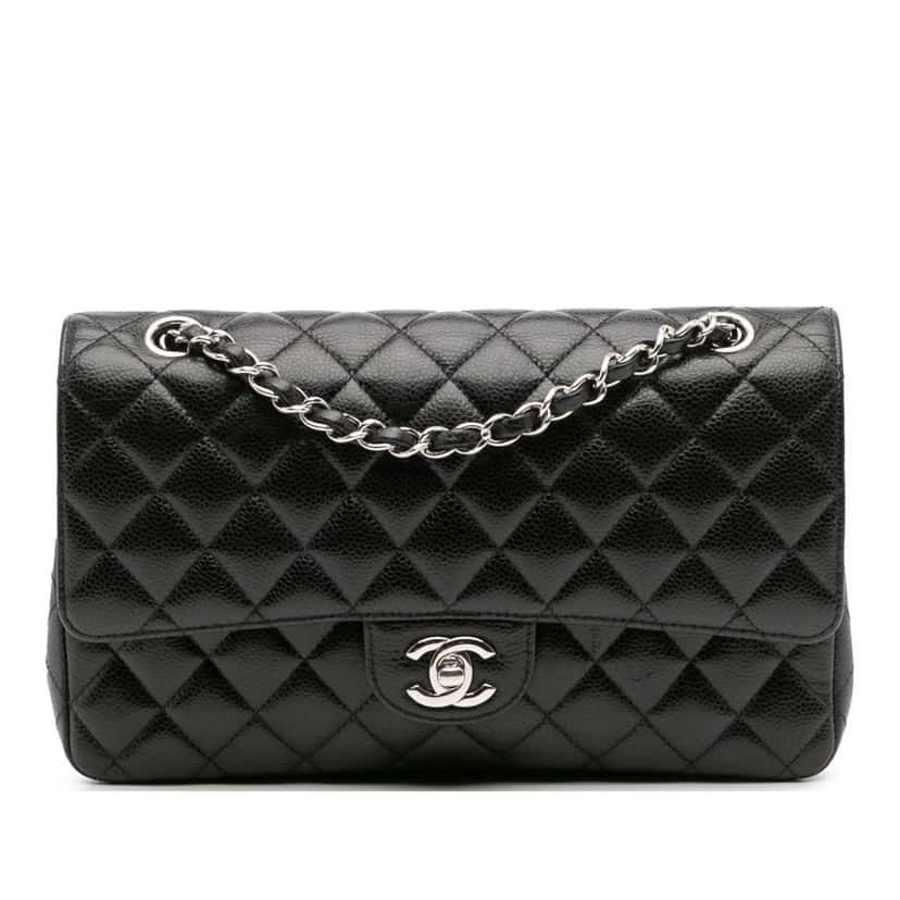 Chanel Medium Classic Caviar Double Flap Black Leather Good condition - Front View