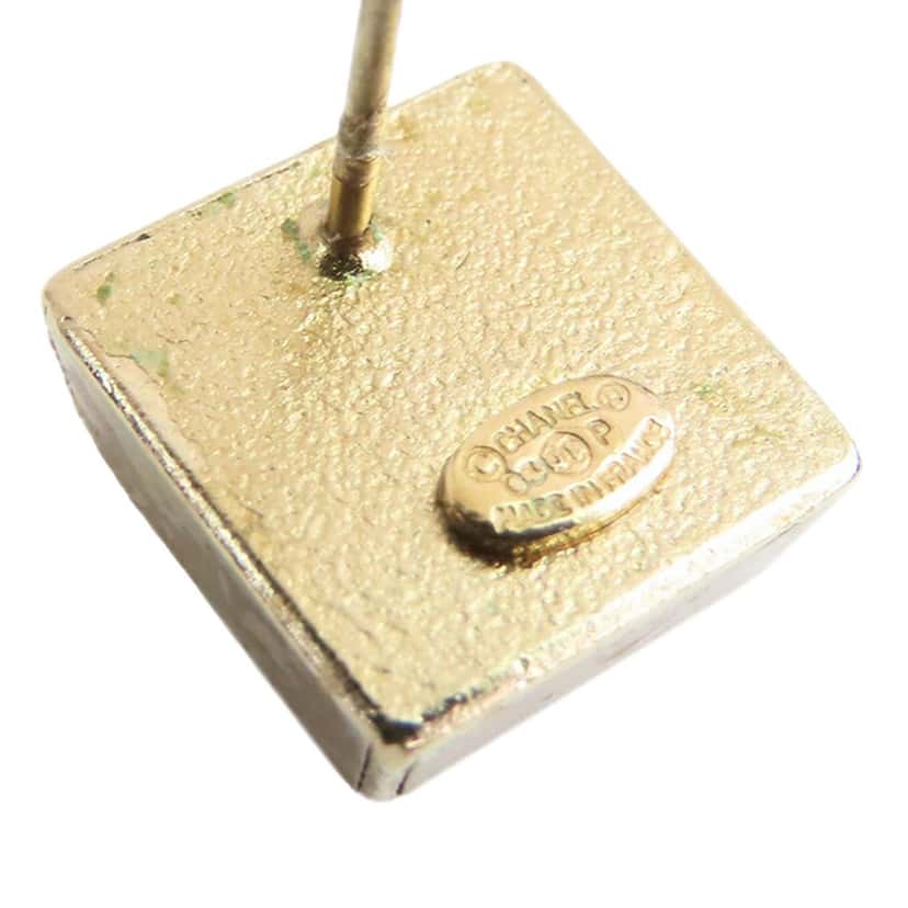 Chanel Gold Plated Enamel CC Square Stud Earrings Gold Metal Good condition - Box View