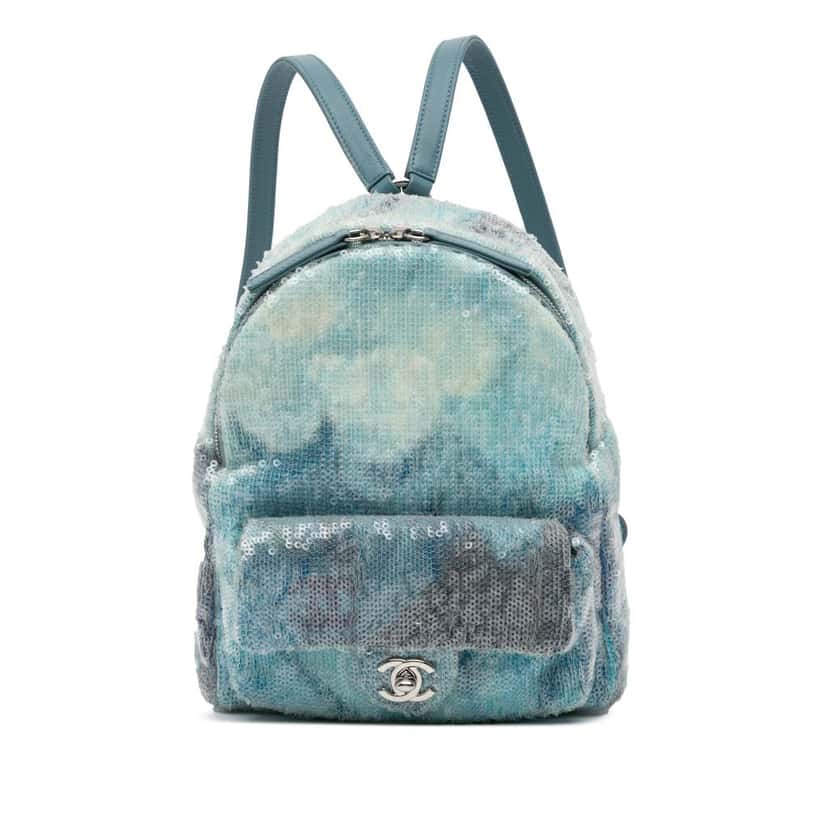 Chanel Mini Sequins and Lambskin Waterfall Backpack Blue Polyester Very good condition - Front View