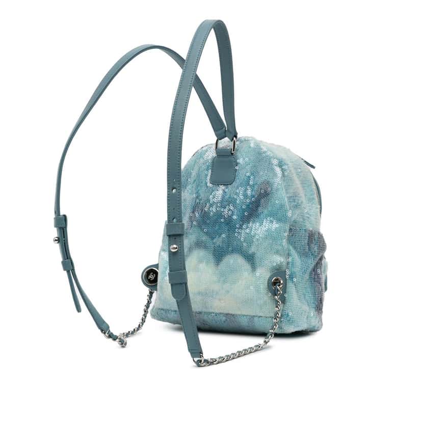 Chanel Mini Sequins and Lambskin Waterfall Backpack Blue Polyester Very good condition - Back View