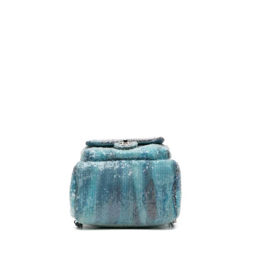 Chanel Mini Sequins and Lambskin Waterfall Backpack Blue Polyester Very good condition - Inside View