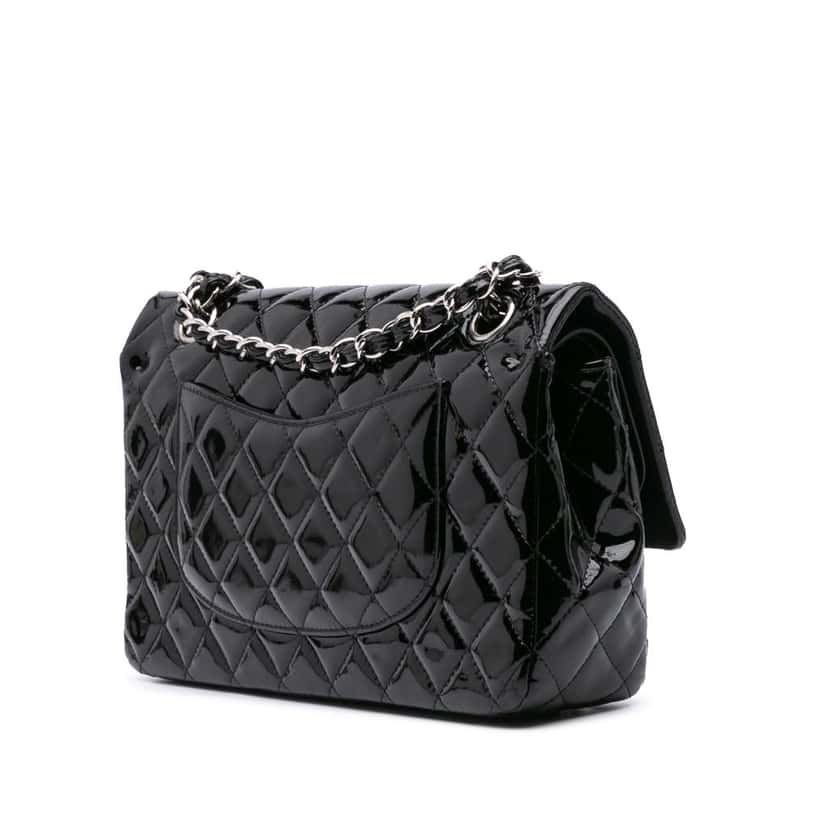 Chanel Medium Classic Patent Double Flap Black Leather Good condition - Back View