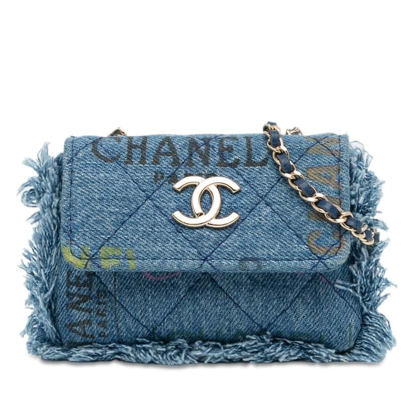 Chanel Mini Denim Mood Clutch with Chain Blue Denim Good condition - Front View