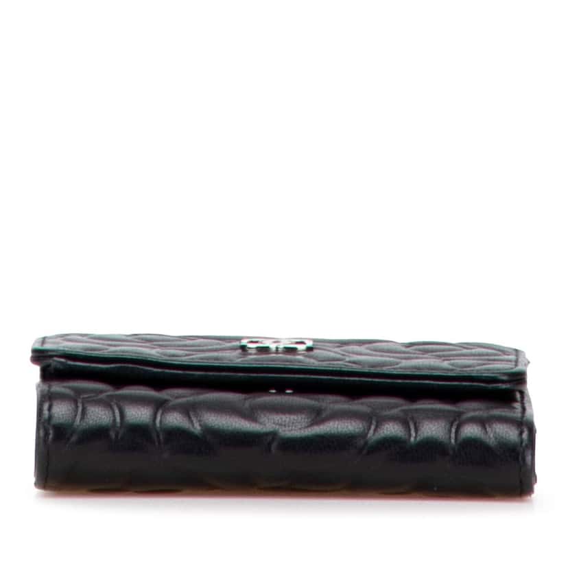 Chanel CC Embossed Goatskin Camellia Trifold Compact Wallet Black Leather Good condition - Inside View