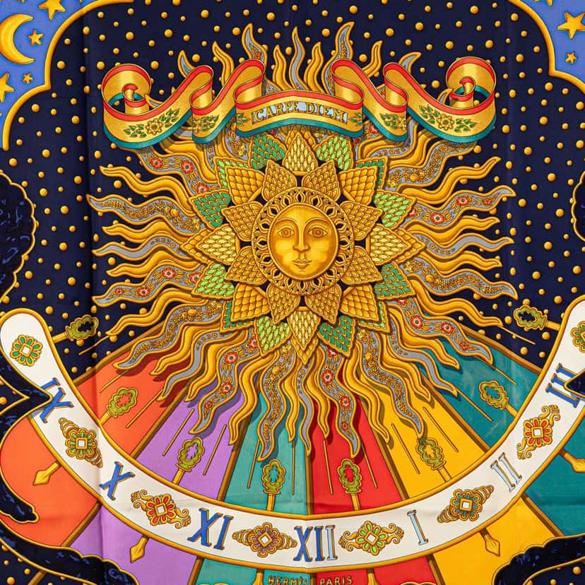 Hermès Carpe Diem Silk Scarf Blue Silk Good condition - Back View