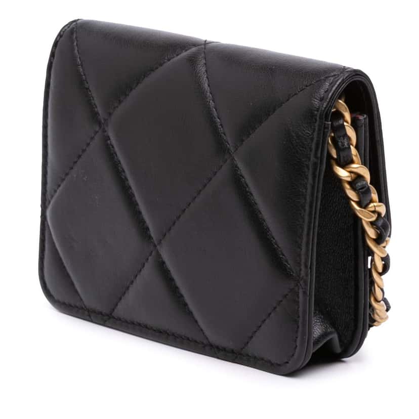 Chanel Lambskin 19 Flap Coin Purse With Chain Black Leather Good condition - Back View