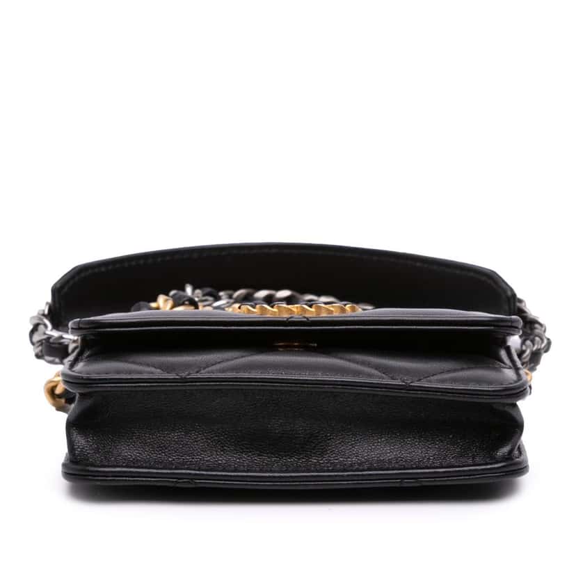 Chanel Lambskin 19 Flap Coin Purse With Chain Black Leather Good condition - Inside View