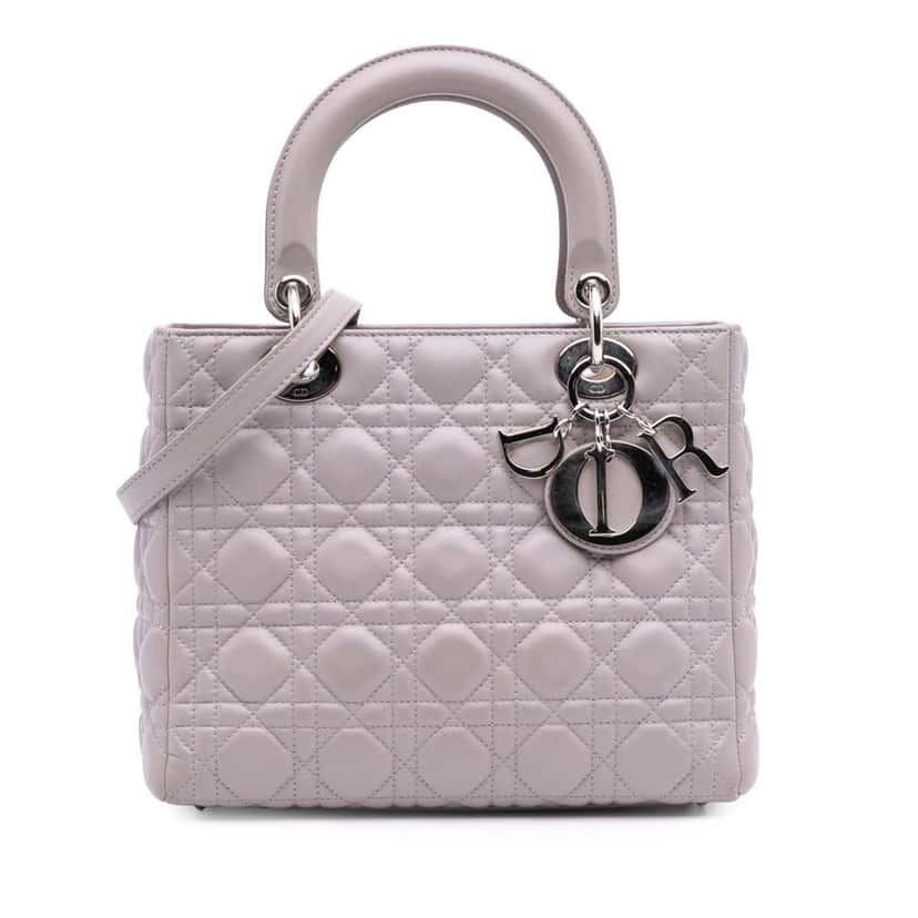 Dior Medium Lambskin Cannage Lady Dior Purple Leather Good condition - Front View