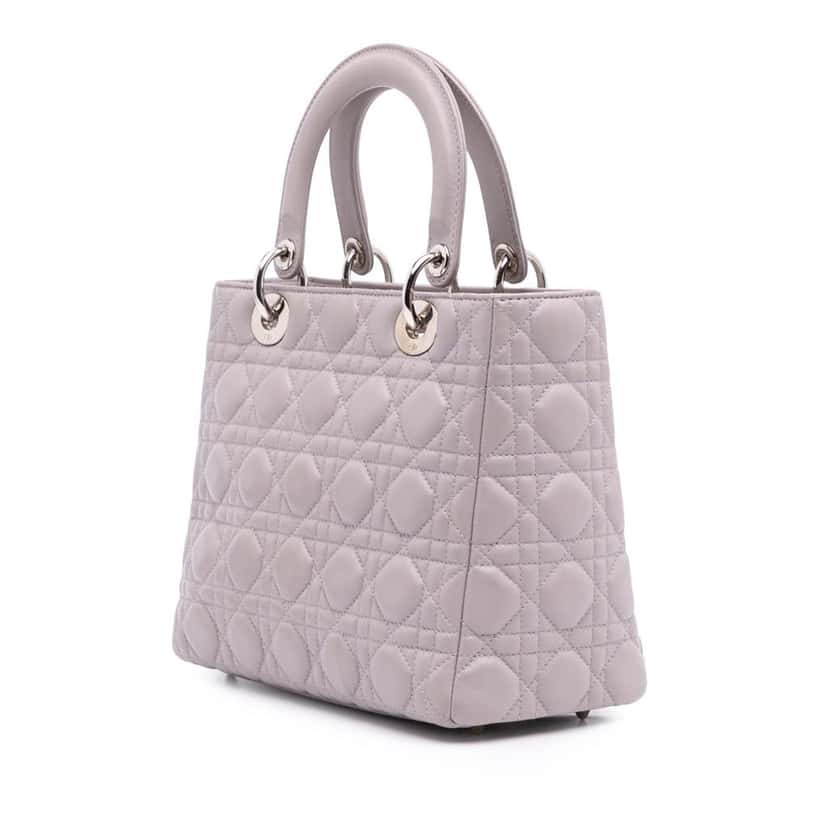 Dior Medium Lambskin Cannage Lady Dior Purple Leather Good condition - Back View