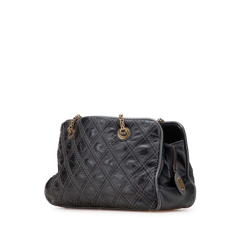 Chanel Quilted Calfskin Stitch Triptych Shoulder Bag Black Leather Good condition - Back View