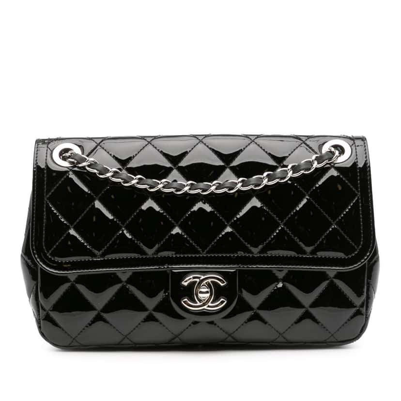 Chanel Medium Patent Coco Shine Flap Black Leather Good condition - Front View