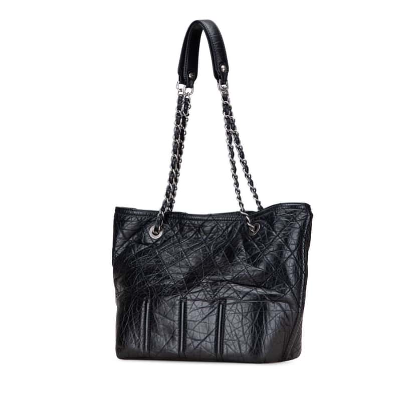 Chanel Distressed Calfskin Shopping In Moscow Tote Black Leather Good condition - Back View