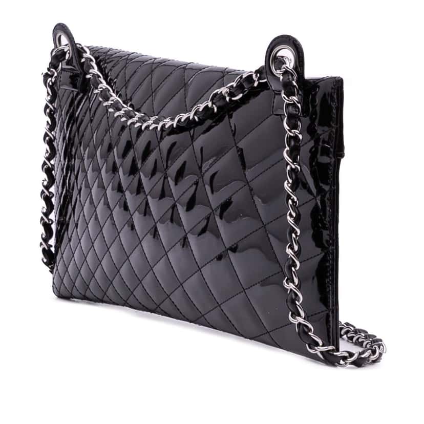 Chanel Quilted Patent Geometric Kaleidoscope Shoulder Bag Black Leather Good condition - Back View