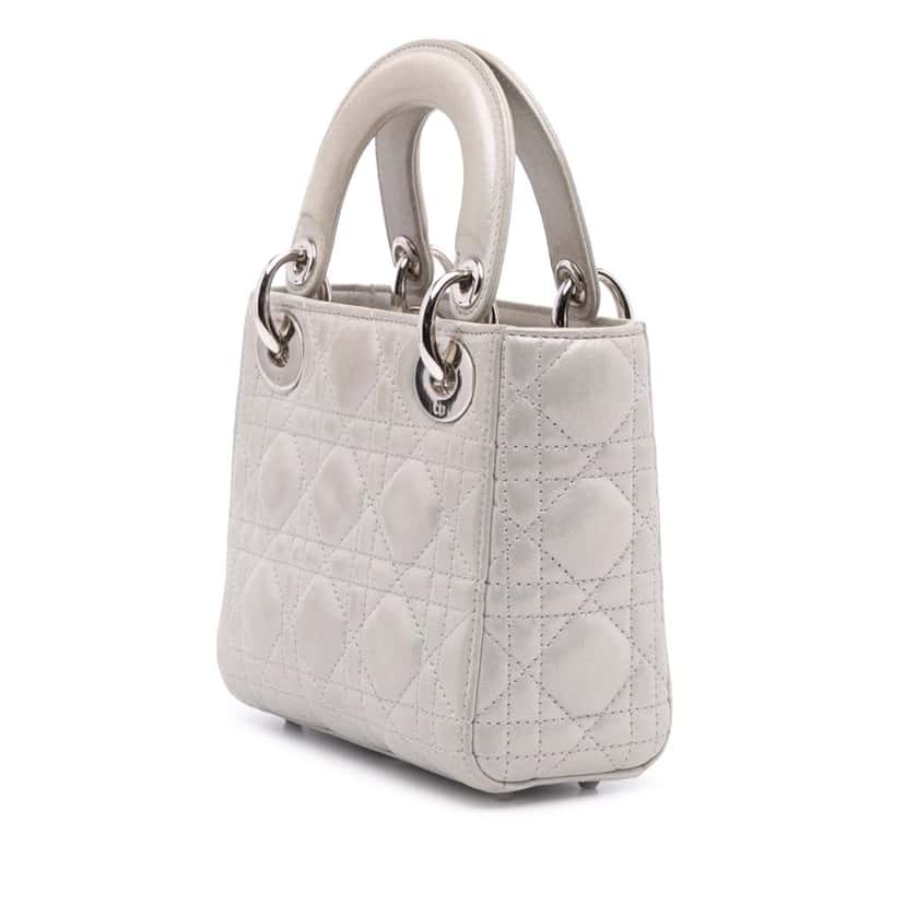 Dior Mini Iridescent Lambskin Cannage Lady Dior Silver Leather Good condition - Back View