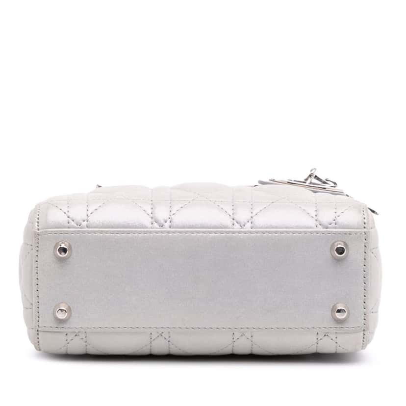Dior Mini Iridescent Lambskin Cannage Lady Dior Silver Leather Good condition - Inside View