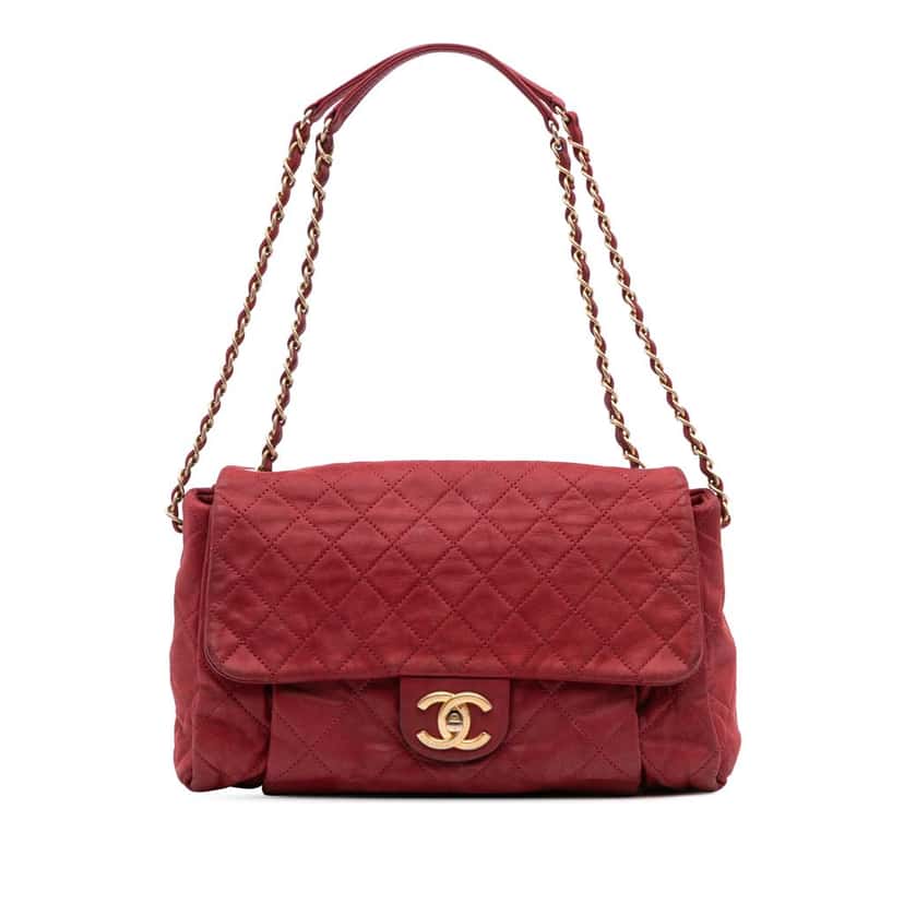 Chanel Large Aged Calfskin Chic Quilt Flap Red Leather Good condition - Front View