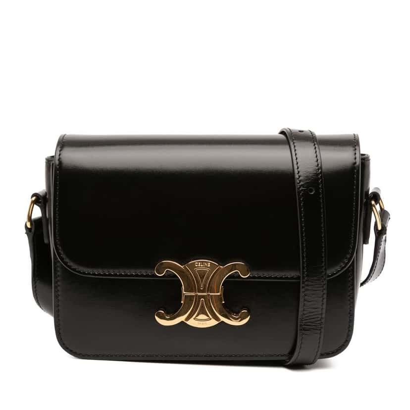 Celine Teen Shiny Calfskin Triomphe Crossbody Black Leather Good condition - Front View