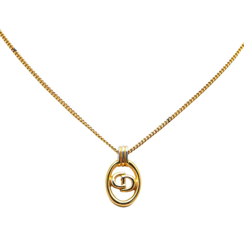 Dior Gold Plated CD Logo Pendant Necklace Gold Metal Good condition - Front View