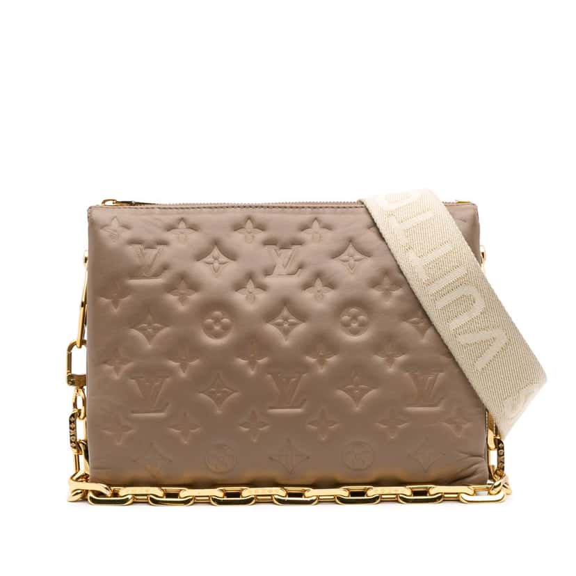 Louis Vuitton Monogram Embossed Puffy Lambskin Coussin PM Brown Leather Good condition - Front View