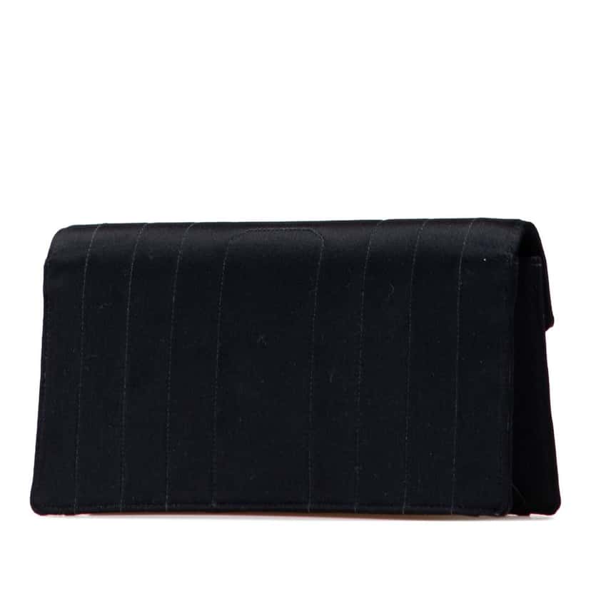 Chanel CC Satin Flap Clutch Black Satin Good condition - Back View