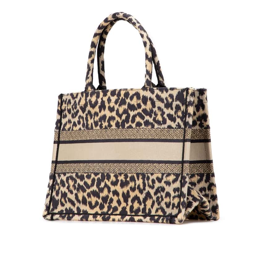 Dior Mizza Medium Embroidered Canvas Leopard Book Tote Brown Canvas Good condition - Back View