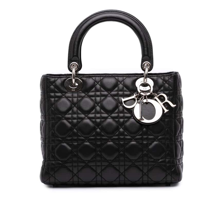 Dior Medium Lambskin Cannage Lady Dior Black Leather Good condition - Front View