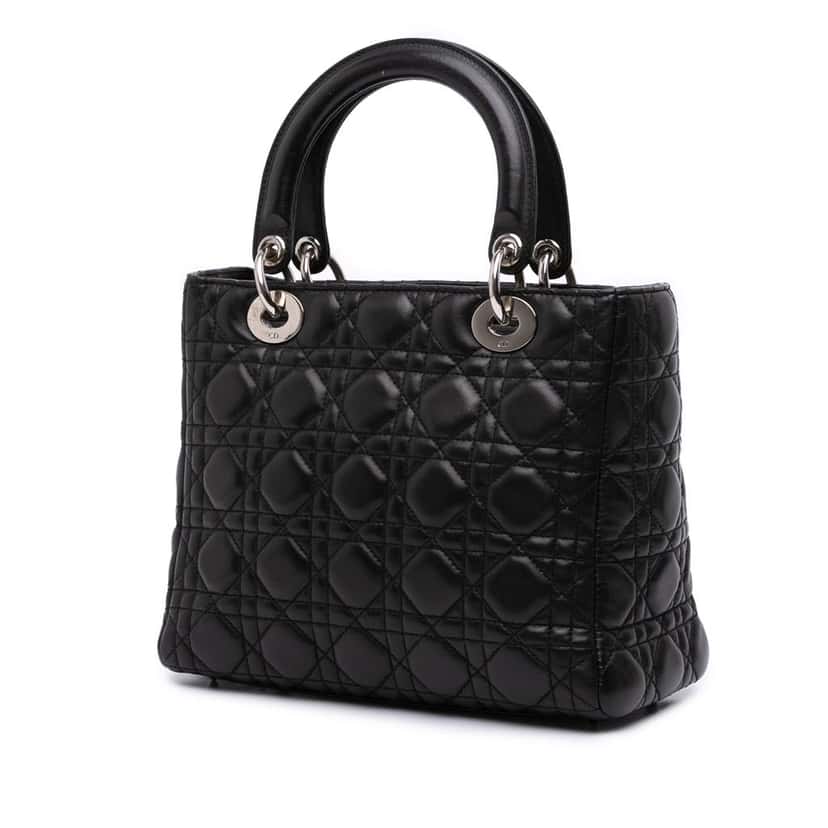 Dior Medium Lambskin Cannage Lady Dior Black Leather Good condition - Back View