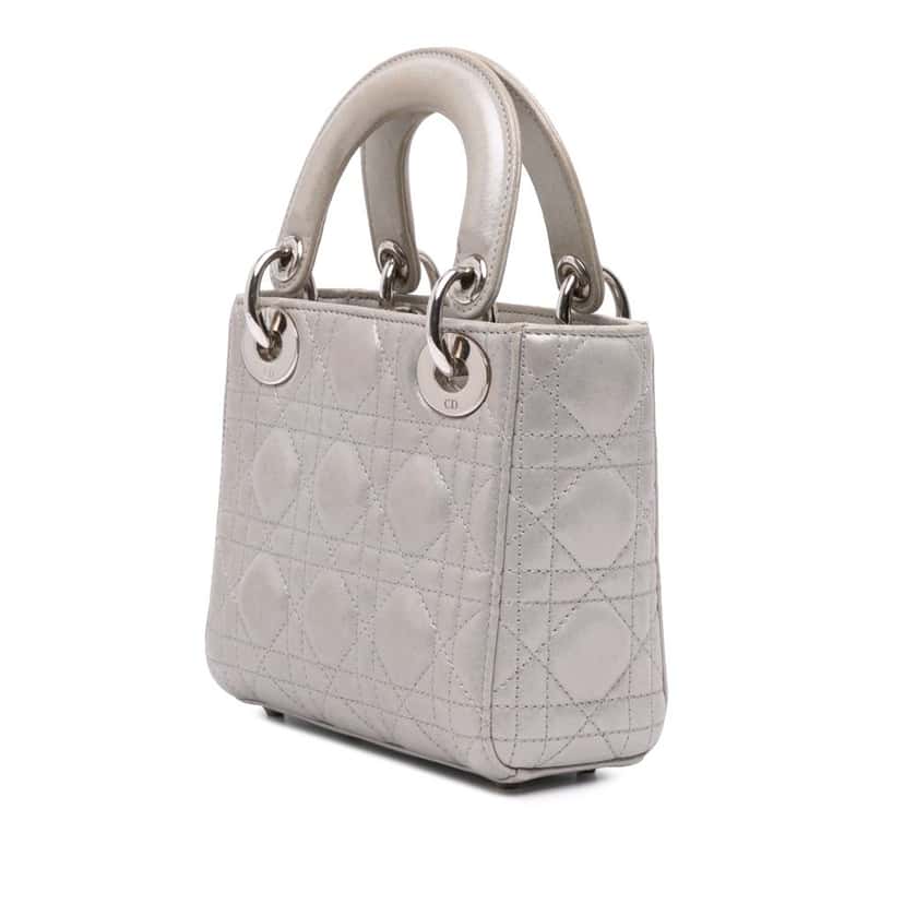 Dior Mini Iridescent Lambskin Cannage Lady Dior Silver Leather Good condition - Back View