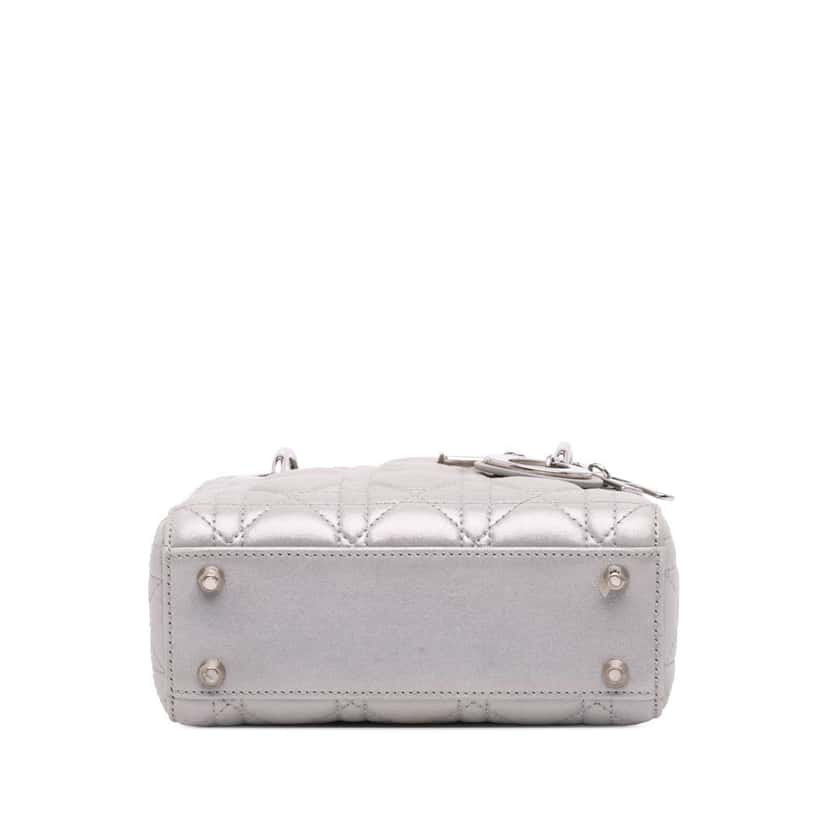 Dior Mini Iridescent Lambskin Cannage Lady Dior Silver Leather Good condition - Inside View