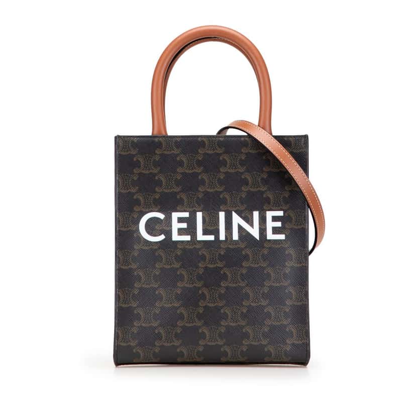 Celine Mini Triomphe Coated Canvas Vertical Cabas Satchel Brown Canvas Good condition - Front View