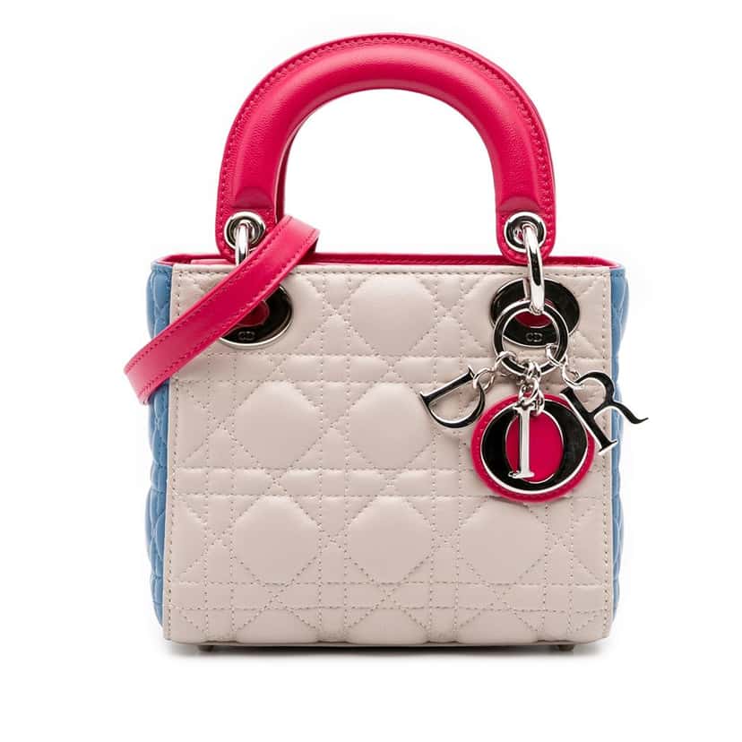 Dior Mini Tricolor Lambskin Cannage Lady Dior White Leather Very good condition - Front View