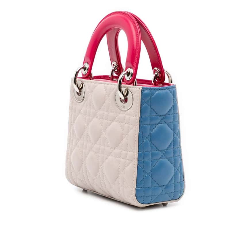 Dior Mini Tricolor Lambskin Cannage Lady Dior White Leather Very good condition - Back View