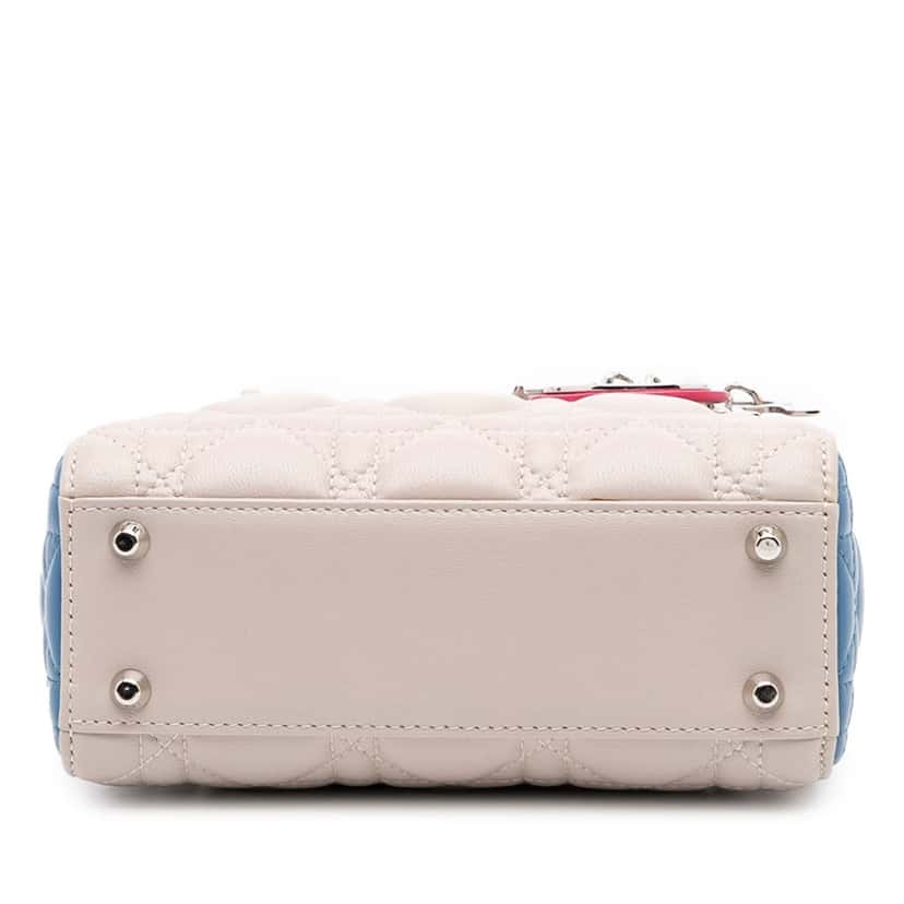 Dior Mini Tricolor Lambskin Cannage Lady Dior White Leather Very good condition - Inside View