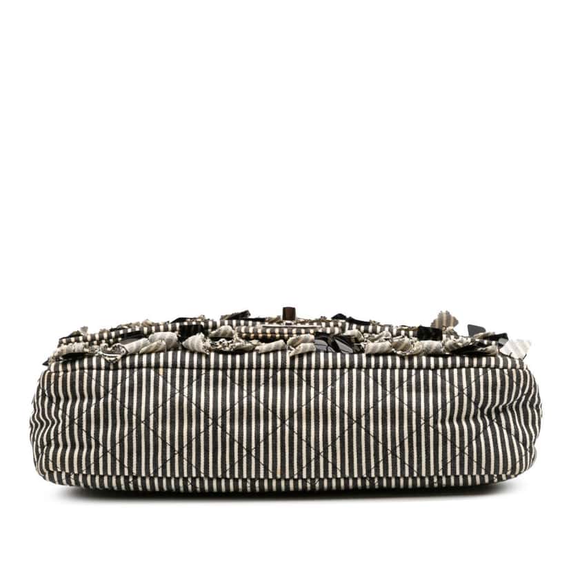 Chanel Medium Classic Canvas Sequin Stripes Double Flap Black Canvas Good condition - Inside View