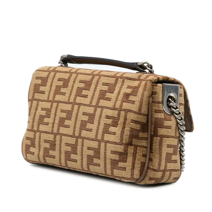Fendi Zucca Wool Chain Midi Baguette Brown Wool Good condition - Back View